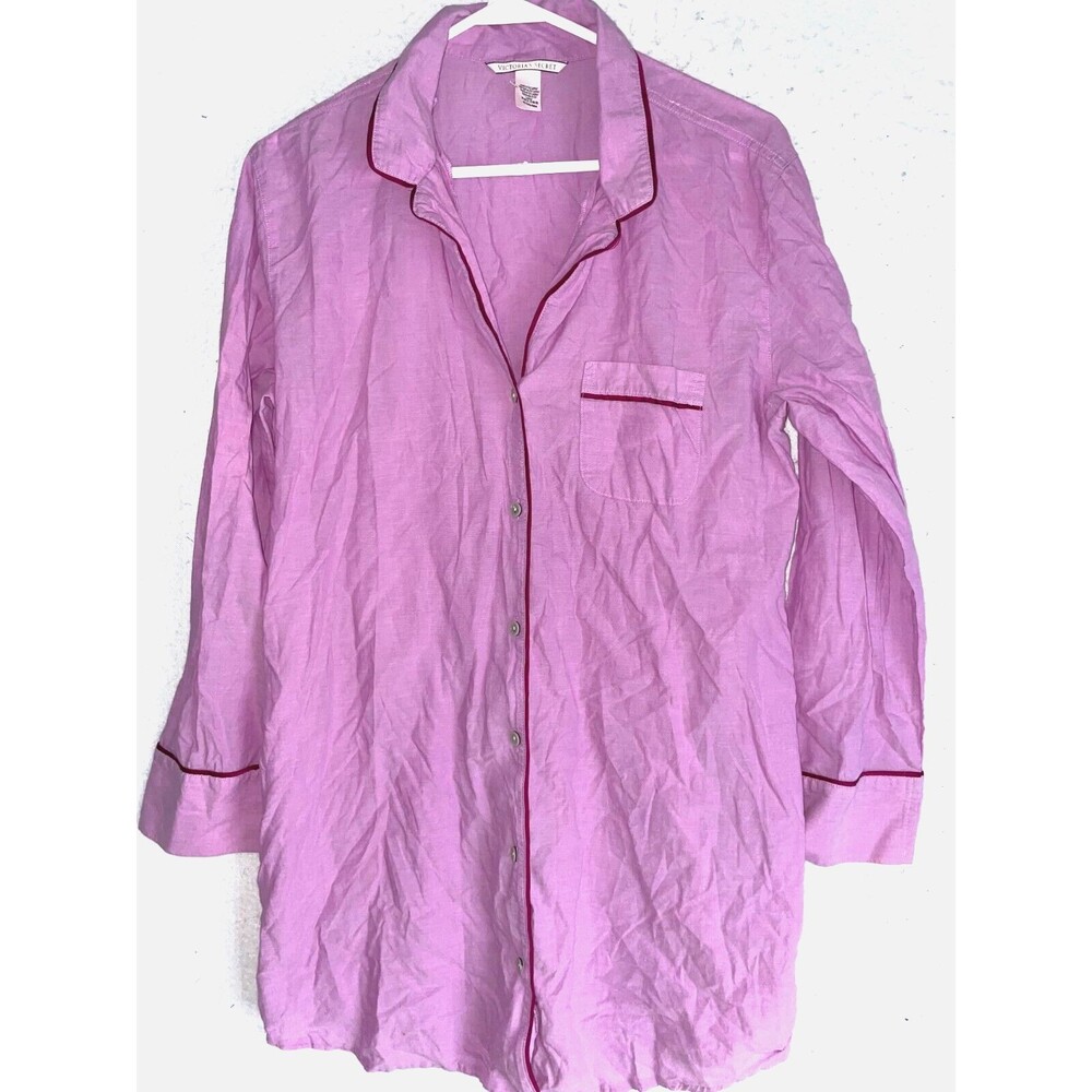 Victoria Secret Women's Sleepshirt Button Gown Sleep Shirt 100% Cotton M purple